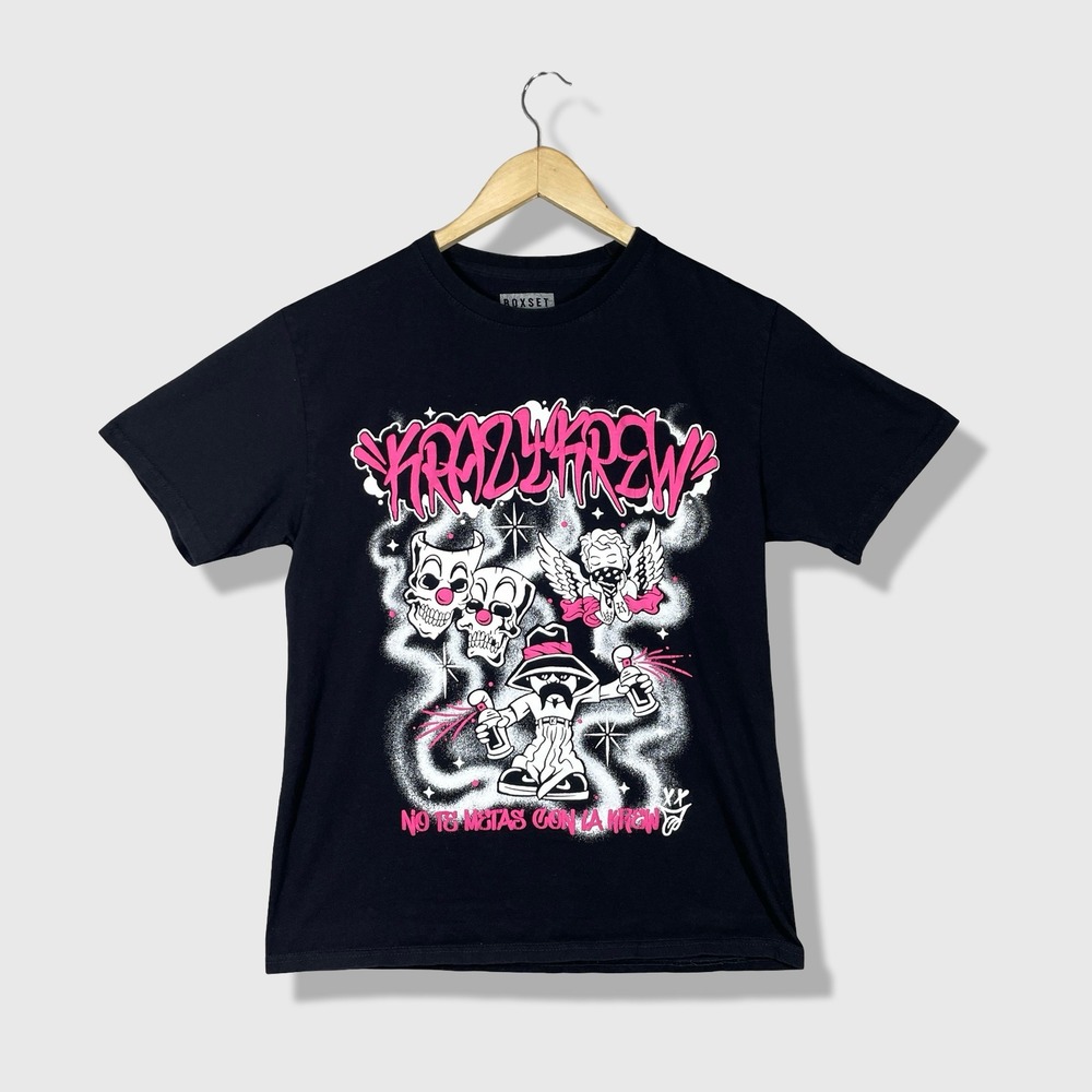 Boxset Krazy Krew Graphic T-Shirt Mens Medium Black Streetwear Chicano Art